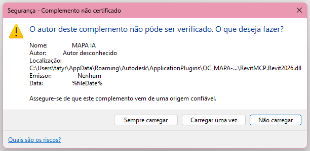 Aviso de segurança do Revit